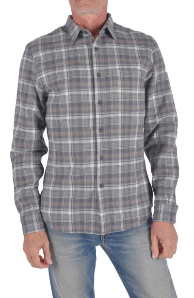 Shop Kato The Ripper Plaid Organic Cotton Flannel Button-up Shirt In Gray Beige