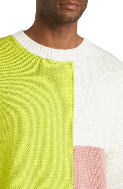 Shop Frame Gender Inclusive Colorblock Merino Wool Sweater In Flash Lime Multi