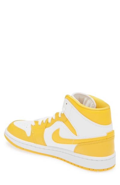 Jordan Women's Air  1 Mid Shoes In White/ University Gold/ White