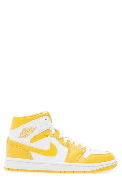 Jordan Women's Air  1 Mid Shoes In White/ University Gold/ White