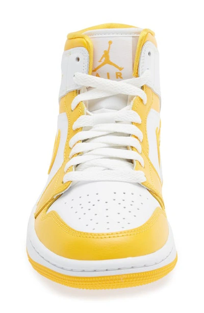 Jordan Women's Air  1 Mid Shoes In White/ University Gold/ White