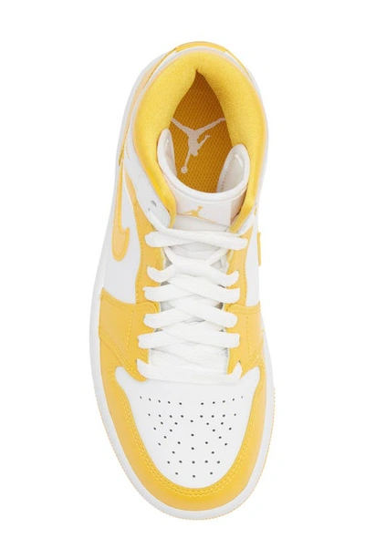 Jordan Women's Air  1 Mid Shoes In White/ University Gold/ White