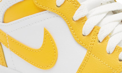 Shop Jordan Air  1 Mid Sneaker In White/ University Gold/ White