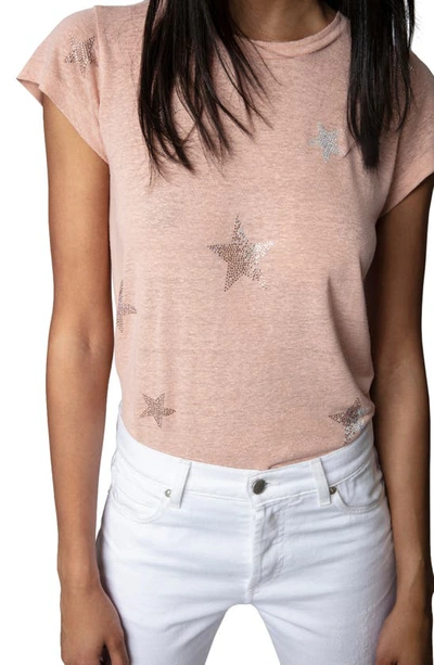 Shop Zadig & Voltaire Strass Star Linen Blend T-shirt In Blush