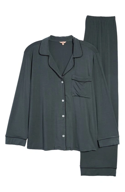 Shop Eberjey Gisele Jersey Knit Pajamas In Kelp/ Black