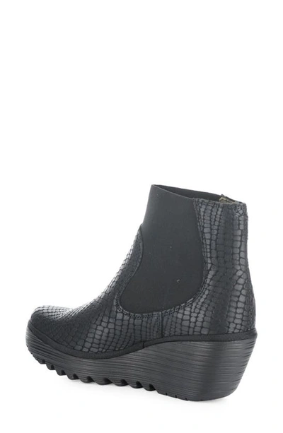 Shop Fly London Yade Wedge Bootie In 005 Black Croco Print