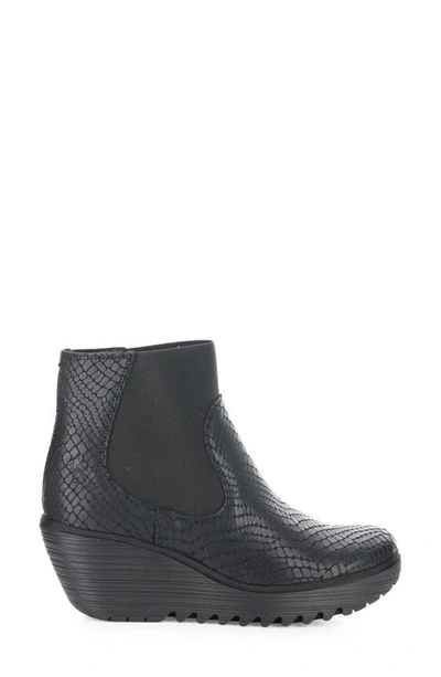 Shop Fly London Yade Wedge Bootie In 005 Black Croco Print