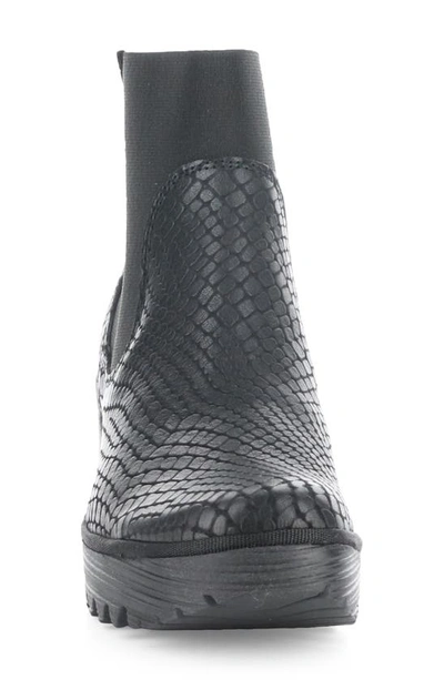 Shop Fly London Yade Wedge Bootie In 005 Black Croco Print