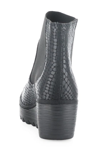 Fly London Yade Wedge Bootie In 005 Black Croco Print