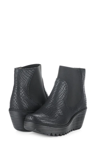 Fly London Yade Wedge Bootie In 005 Black Croco Print