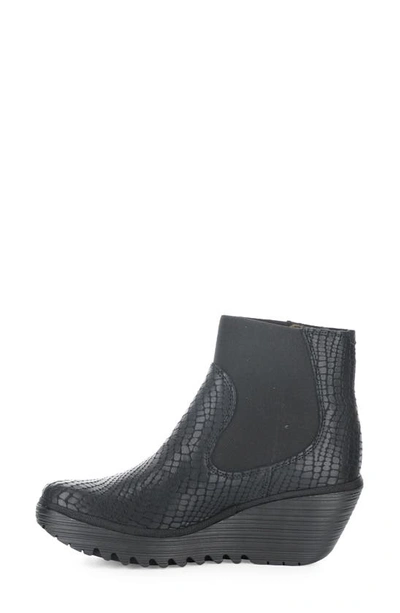 Shop Fly London Yade Wedge Bootie In 005 Black Croco Print