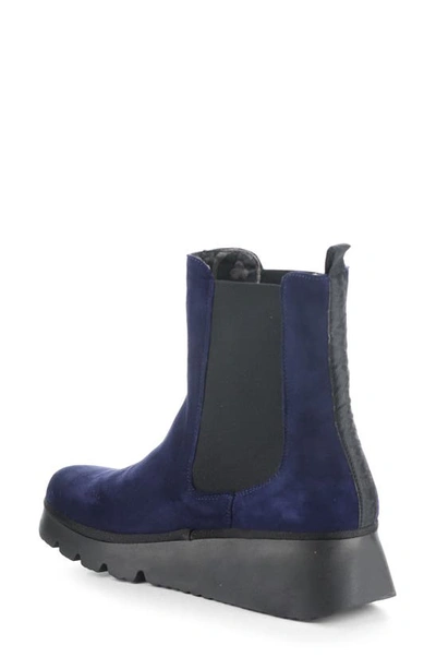 Shop Fly London Paty Wedge Chelsea Boot In 004 Navy Kid Suede