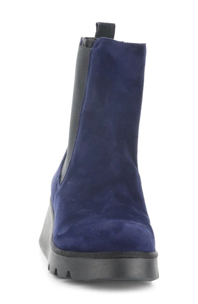 Shop Fly London Paty Wedge Chelsea Boot In 004 Navy Kid Suede