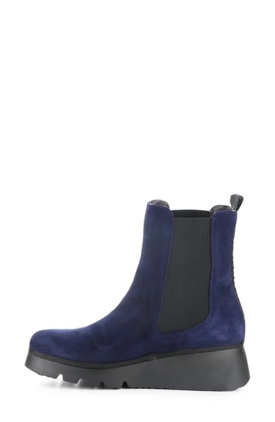 Shop Fly London Paty Wedge Chelsea Boot In 004 Navy Kid Suede