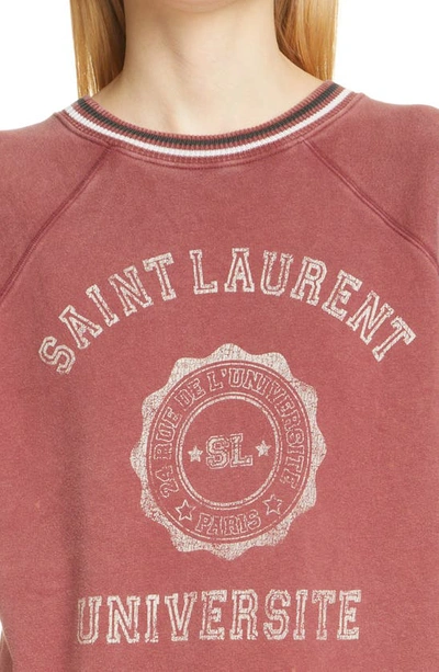 Shop Saint Laurent Université Short Sleeve Cotton Logo Graphic Sweatshirt In Pourpre Blanchi/ Natu
