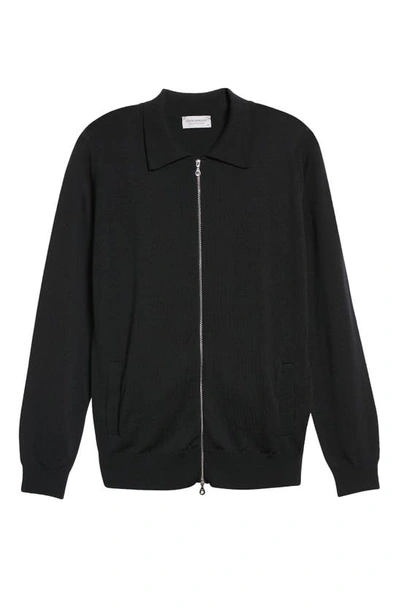 Shop John Smedley Alston Merino Wool Full Zip Sweater In Black