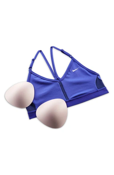 Shop Nike Indy Mesh Inset Sports Bra In Lapis/ Deep Royal Blue