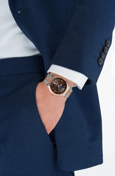 Shop Ferragamo Duo Moon Phase Bracelet Watch, 28mm In Rose Gold/ Stainless Steel