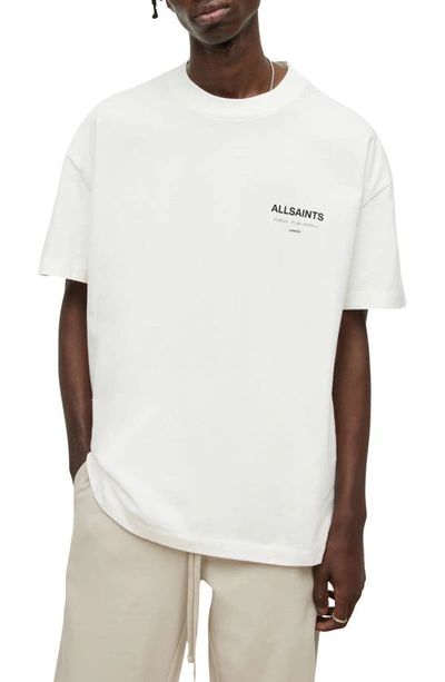 Shop Allsaints Underground Oversize Organic Cotton Graphic T-shirt In Ashen White