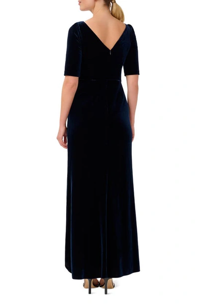 Shop Adrianna Papell Ruched Velvet High-low Gown In Midnight