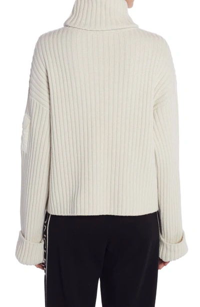 Shop Moncler Patch Pocket Wool Rib Turtleneck Sweater In White
