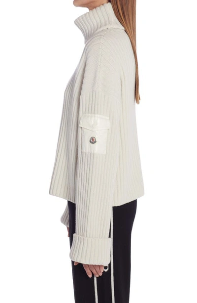 Shop Moncler Patch Pocket Wool Rib Turtleneck Sweater In White