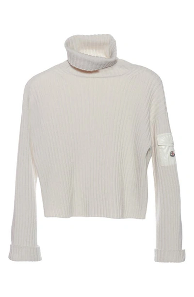 Shop Moncler Patch Pocket Wool Rib Turtleneck Sweater In White