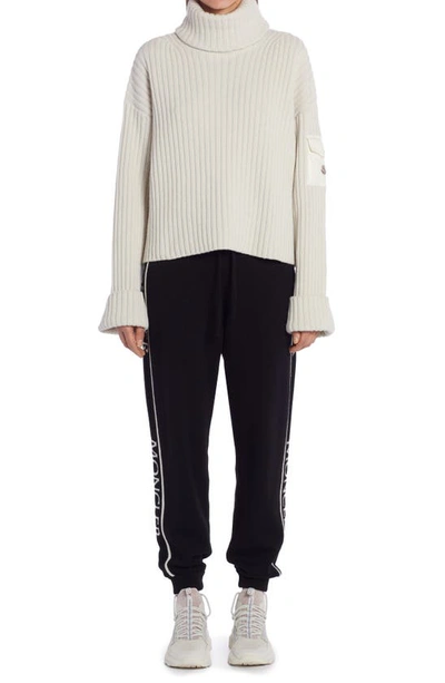 Shop Moncler Patch Pocket Wool Rib Turtleneck Sweater In White