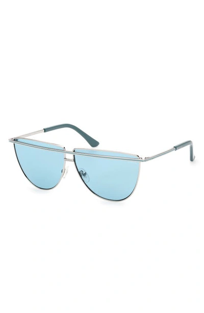 Shop Guess 63mm Half Moon Sunglasses In Shiny Light Nickeltin / Blue