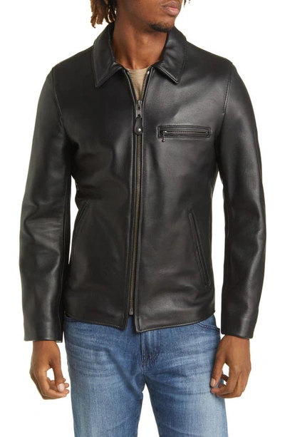 Shop Schott Waxy Leather Delivery Jacket In Black