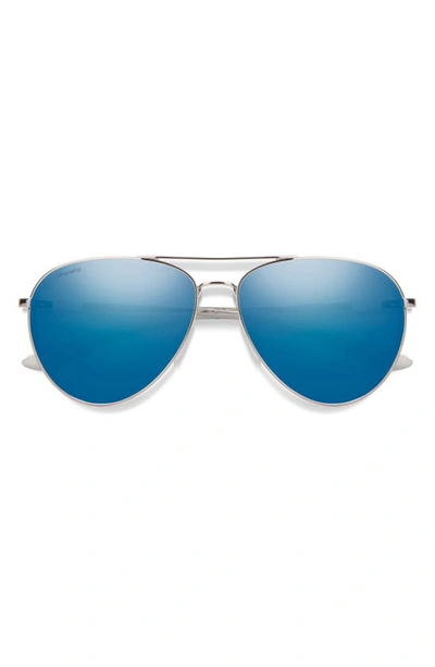Shop Smith Layback 60mm Chromapop™ Polarized Aviator Sunglasses In Silver / Blue Mirror