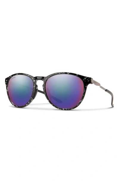 Smith Wander 55mm Chromapop™ Polarized Round Sunglasses In Black Marble / Violet Mirror