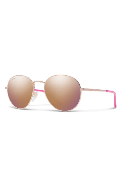 Shop Smith Prep 53mm Polarized Round Sunglasses In Rose Gold / Rose Gold