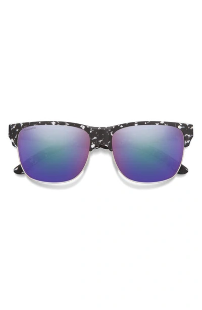 Shop Smith Lowdown 56mm Chromapop Polarized Browline Sunglasses In Black Marble / Violet Mirror