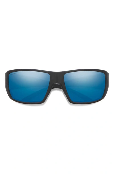 Shop Smith Guides 62mm Chromapop™ Polarized Oversize Wraparound Sunglasses In Matte Black / Blue Mirror