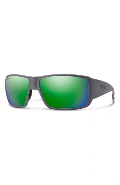 Shop Smith Guides Choice Xl 63mm Chromapop™ Polarized Oversize Square Sunglasses In Matte Cement / Glass Green