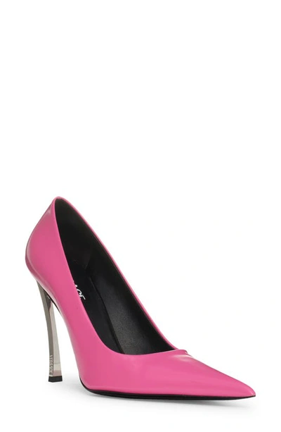 Shop Versace Curved Heel Pointed Toe Pump In Pink Lemonade
