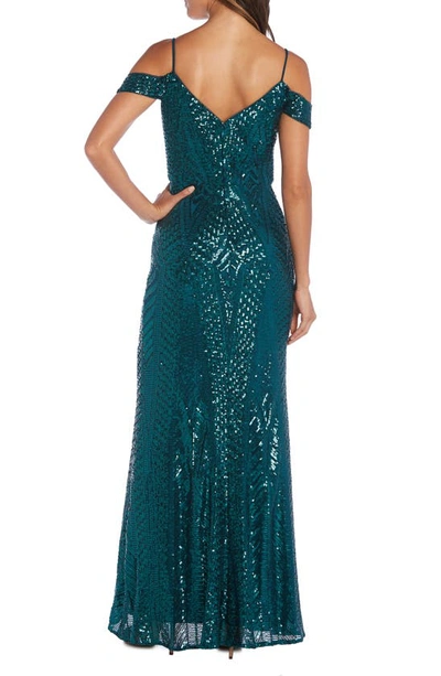 Shop Nightway Sequin Off The Shoulder Gown In Emerald