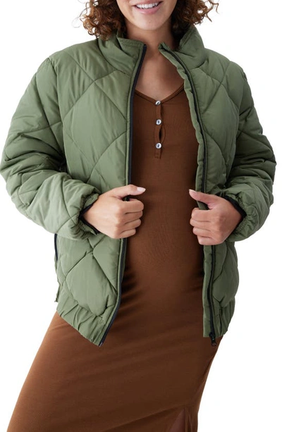 Ingrid And Isabel Maternity Puffer Jacket In Olivine