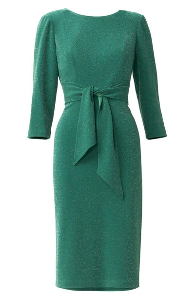 Adrianna Papell Metallic Knit Tie Front Dress In Hunter