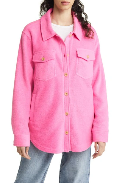 Shop Thread & Supply Plaid Polar Fleece Shacket In Pink