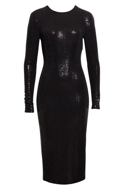 Shop Dolce & Gabbana Sequin Long Sleeve Jersey Midi Dress In N0000 Nero