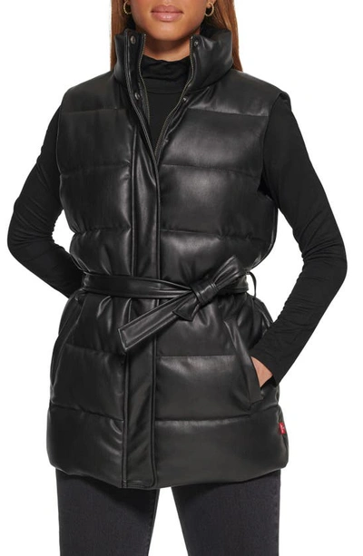 Shop Levi's 361™ Belted Water Resistant Faux Leather Puffer Vest In Black