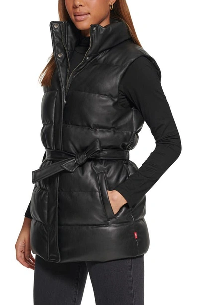 Levi's Trendy Plus Size Faux-leather Puffer Vest In Black