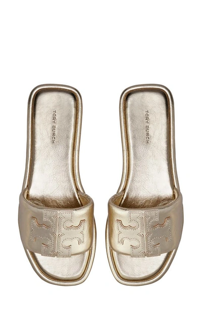 Shop Tory Burch Double-t Leather Sport Slide Sandal In Spark Gold