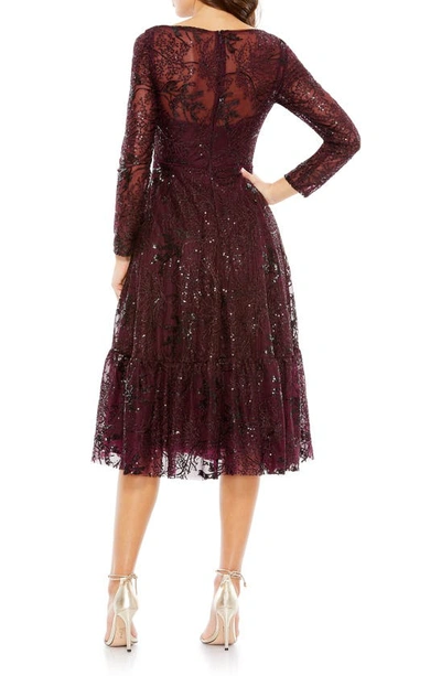 Shop Mac Duggal Embellished Lace Long Sleeve Cocktail Dress In Wine
