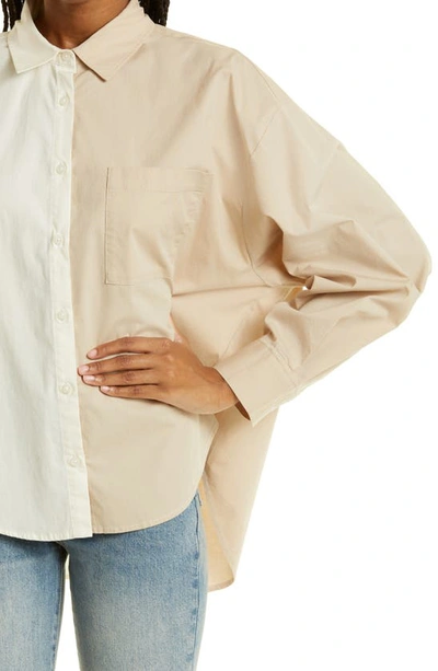 Shop Pistola Sloane High-low Stretch Cotton Shirt In Sesame Ecru Split