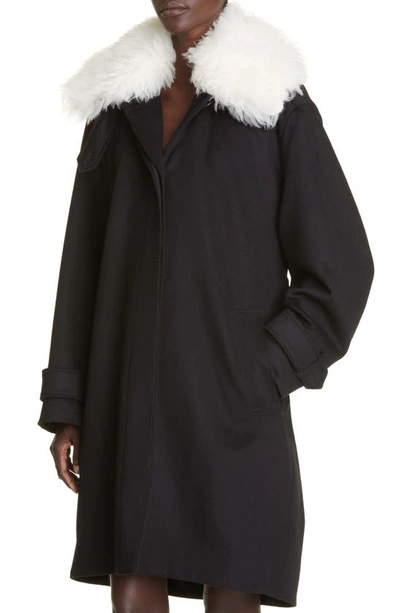 Shop Stella Mccartney Wool Trench Coat With Faux Fur Collar In 1000 Black