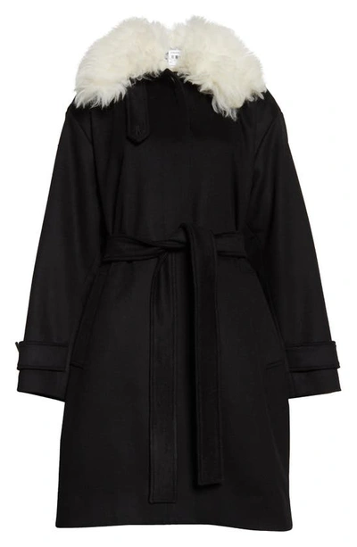 Shop Stella Mccartney Wool Trench Coat With Faux Fur Collar In 1000 Black