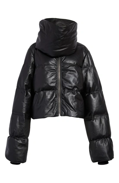 Shop Rick Owens Funnel Neck Quilted Leather Puff Jacket In Black